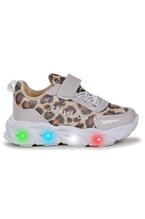 Kiko Kids Teno Leopar Desenli Cırtlı Işıklı Kız Bebek Spor Ayakkabı