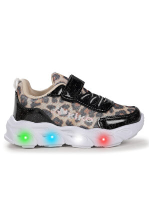 Kiko Kids Teno Leopar Desenli Cırtlı Işıklı Kız Bebek Spor Ayakkabı