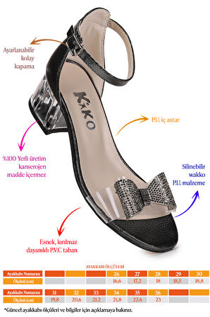 Kiko Kids Tire Vakko Kız Çocuk 4 Cm Şeffaf Topuklu Sandalet Abiye Ayakkabı