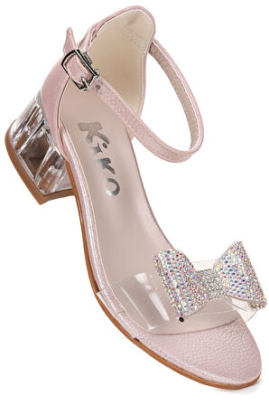 Kiko Kids Tire Vakko Kız Çocuk 4 Cm Şeffaf Topuklu Sandalet Abiye Ayakkabı