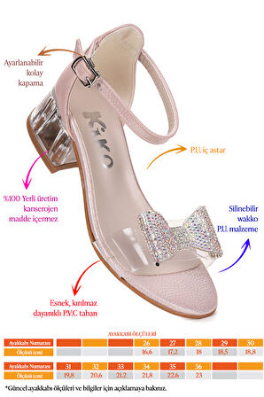 Kiko Kids Tire Vakko Kız Çocuk 4 Cm Şeffaf Topuklu Sandalet Abiye Ayakkabı