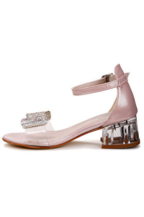 Kiko Kids Tire Vakko Kız Çocuk 4 Cm Şeffaf Topuklu Sandalet Abiye Ayakkabı