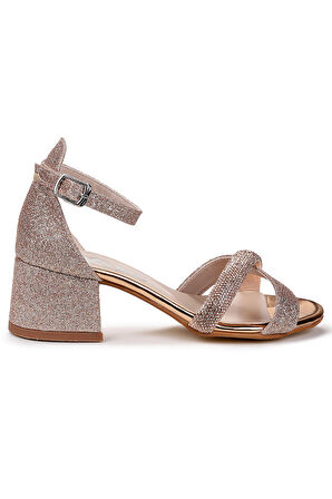  Tanda Kum Simli Kız Çocuk 4 Cm Topuklu Sandalet Abiye Ayakkabı