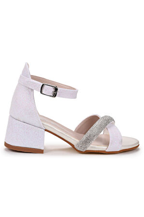 Kiko Kids Tanda Kum Simli Kız Çocuk 4 Cm Topuklu Sandalet Abiye Ayakkabı