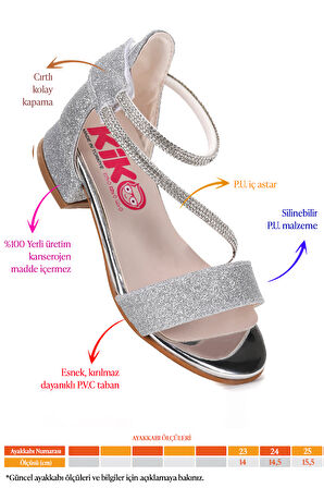 Kiko Kids Yada Kum Simli Kız Bebek 2 Cm Topuklu Sandalet Abiye Ayakkabı