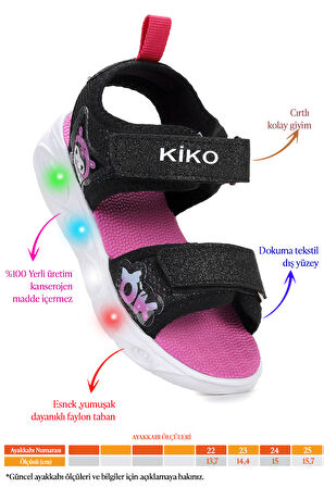  Kuruza Günlük Işıklı Cırtlı Kız Bebek Sandalet Ayakkabı