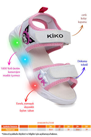 Kiko Kids Kuruza Günlük Işıklı Cırtlı Kız Çocuk Sandalet Ayakkabı