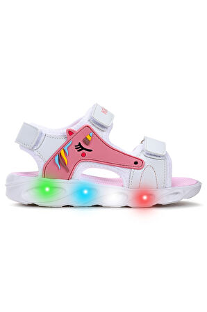 Kiko Kids Unicorn Günlük Işıklı Cırtlı Kız Çocuk Sandalet Ayakkabı