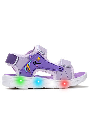 Kiko Kids Unicorn Günlük Işıklı Cırtlı Kız Çocuk Sandalet Ayakkabı