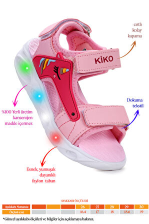 Kiko Kids Unicorn Günlük Işıklı Cırtlı Kız Çocuk Sandalet Ayakkabı