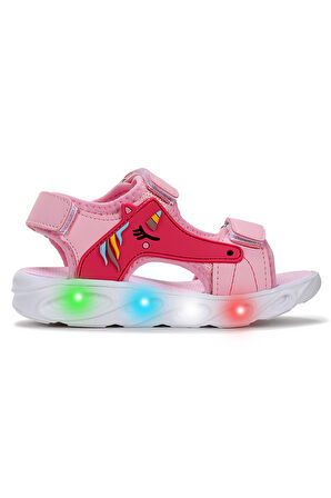 Kiko Kids Unicorn Günlük Işıklı Cırtlı Kız Çocuk Sandalet Ayakkabı