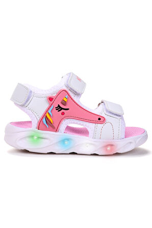 Kiko Kids Unicorn Günlük Işıklı Cırtlı Kız Bebek Sandalet Ayakkabı
