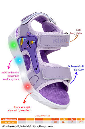 Kiko Kids Unicorn Günlük Işıklı Cırtlı Kız Bebek Sandalet Ayakkabı