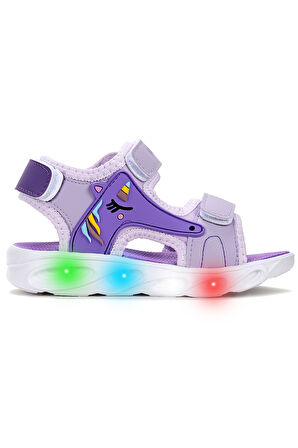 Kiko Kids Unicorn Günlük Işıklı Cırtlı Kız Bebek Sandalet Ayakkabı