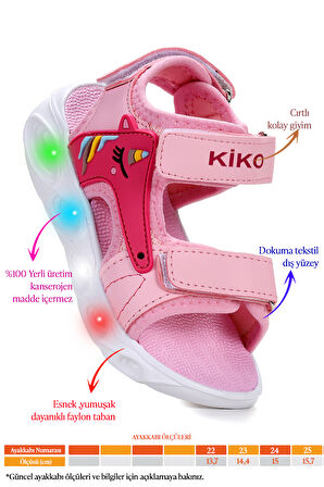 Kiko Kids Unicorn Günlük Işıklı Cırtlı Kız Bebek Sandalet Ayakkabı