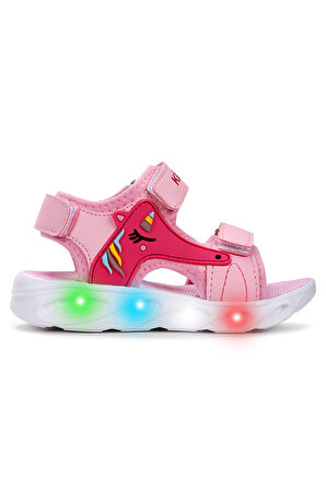 Kiko Kids Unicorn Günlük Işıklı Cırtlı Kız Bebek Sandalet Ayakkabı