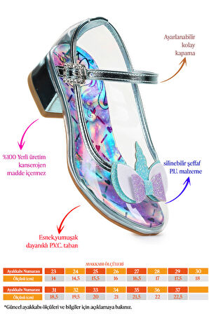 Kiko Kids Unicorn Kız Çocuk Topuklu Abiye Şeffaf Ayakkabı