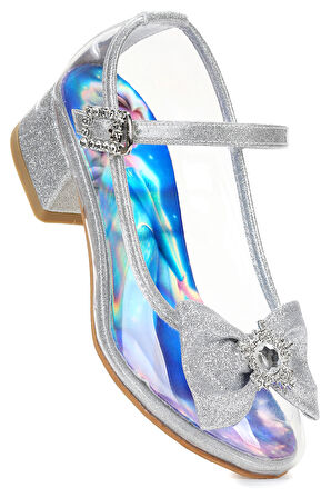  Asel Kız Çocuk Simli Topuklu Abiye Şeffaf Ayakkabı