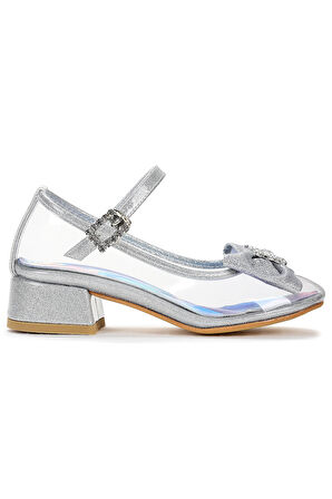  Asel Kız Çocuk Simli Topuklu Abiye Şeffaf Ayakkabı