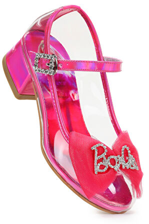  Pinki Kız Çocuk Topuklu Abiye Şeffaf Ayakkabı