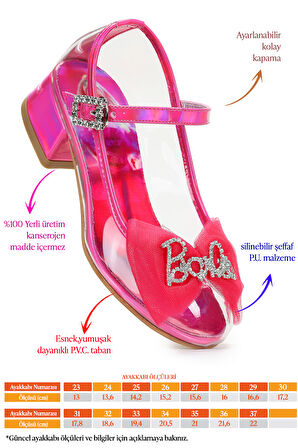  Pinki Kız Çocuk Topuklu Abiye Şeffaf Ayakkabı