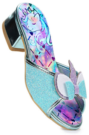  Unicorn Kız Çocuk Topuklu Simli Abiye Terlik