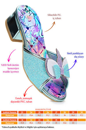  Unicorn Kız Çocuk Topuklu Simli Abiye Terlik