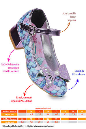 Kiko Kids Deniz Kızı İnci Fiyonklu Simli Kız Çocuk Topuklu Abiye Ayakkabı