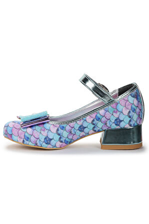  Deniz Kızı İnci Fiyonklu Simli Kız Çocuk Topuklu Abiye Ayakkabı