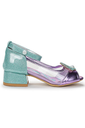  Deniz Kızı Şeffaf Burnu Açık Kız Çocuk Topuklu Abiye Ayakkabı