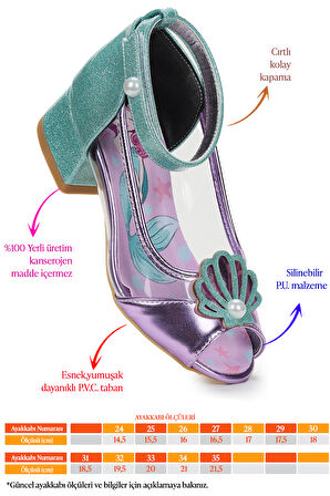 Kiko Kids Deniz Kızı Şeffaf Burnu Açık Kız Çocuk Topuklu Abiye Ayakkabı