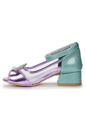  Deniz Kızı Şeffaf Burnu Açık Kız Çocuk Topuklu Abiye Ayakkabı