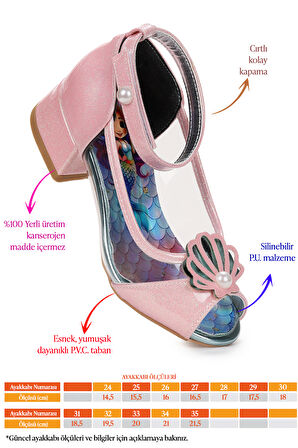 Kiko Kids Deniz Kızı Şeffaf Burnu Açık Kız Çocuk Topuklu Abiye Ayakkabı