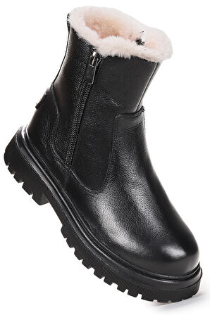  Niyu %100 Deri Fermuarlı Kız Çocuk Bot Ayakkabı