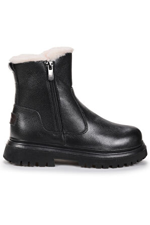  Niyu %100 Deri Fermuarlı Kız Çocuk Bot Ayakkabı