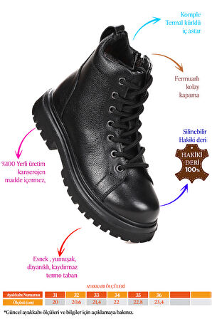  Seri %100 Deri Fermuarlı Erkek Çocuk Bot Ayakkabı