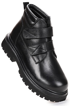  Teze %100 Deri Cırtlı Erkek Çocuk Bot Ayakkabı