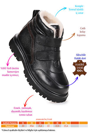  Leta %100 Deri Cırtlı Erkek Çocuk Bot Ayakkabı