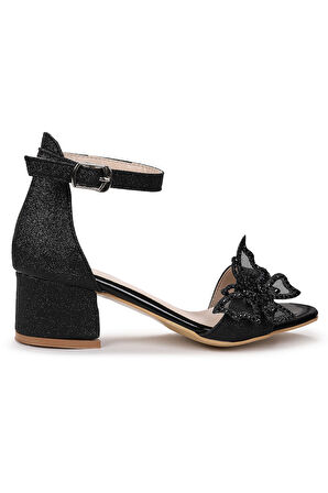 Kiko Kids Zete Kum Simli Kız Çocuk 4 Cm Topuklu Sandalet Abiye Ayakkabı