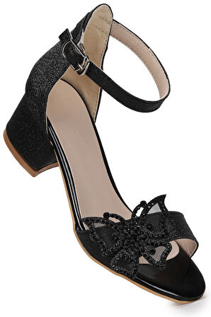 Kiko Kids Zete Kum Simli Kız Çocuk 4 Cm Topuklu Sandalet Abiye Ayakkabı