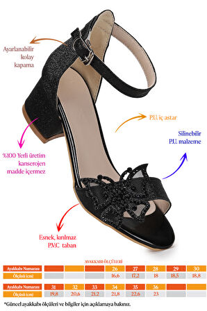 Kiko Kids Zete Kum Simli Kız Çocuk 4 Cm Topuklu Sandalet Abiye Ayakkabı