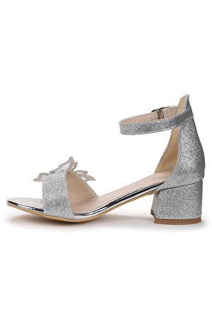 Kiko Kids Zete Kum Simli Kız Çocuk 4 Cm Topuklu Sandalet Abiye Ayakkabı