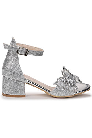 Kiko Kids Zete Kum Simli Kız Çocuk 4 Cm Topuklu Sandalet Abiye Ayakkabı