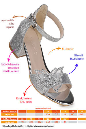 Kiko Kids Zete Kum Simli Kız Çocuk 4 Cm Topuklu Sandalet Abiye Ayakkabı