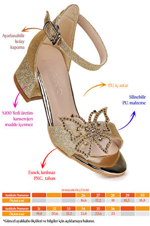 Kiko Kids Zete Kum Simli Kız Çocuk 4 Cm Topuklu Sandalet Abiye Ayakkabı