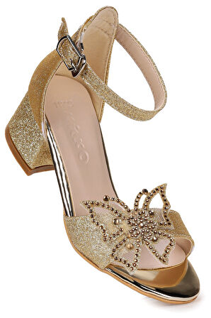  Zete Kum Simli Kız Çocuk 4 Cm Topuklu Sandalet Abiye Ayakkabı