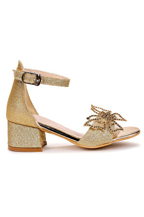 Kiko Kids Zete Kum Simli Kız Çocuk 4 Cm Topuklu Sandalet Abiye Ayakkabı