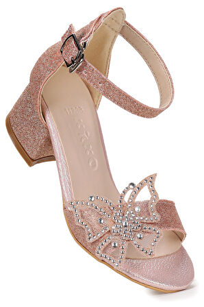 Kiko Kids Zete Kum Simli Kız Çocuk 4 Cm Topuklu Sandalet Abiye Ayakkabı