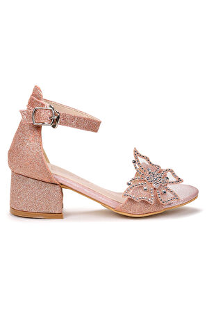 Kiko Kids Zete Kum Simli Kız Çocuk 4 Cm Topuklu Sandalet Abiye Ayakkabı