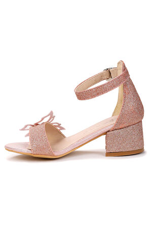 Kiko Kids Zete Kum Simli Kız Çocuk 4 Cm Topuklu Sandalet Abiye Ayakkabı
